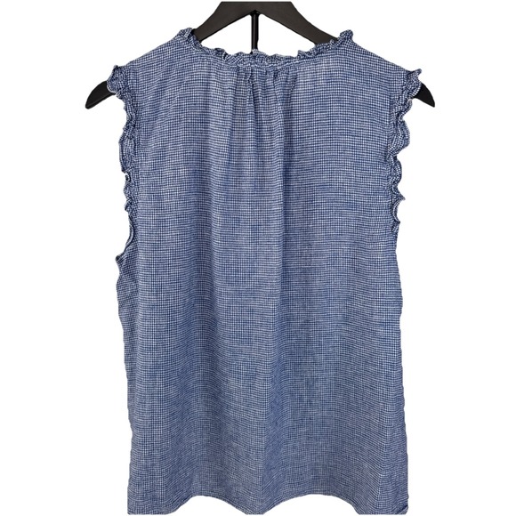 Ellen Tracy Blouse Women's XL Blue & White Gingham Top Linen Blend Sleeveless - Picture 3 of 10